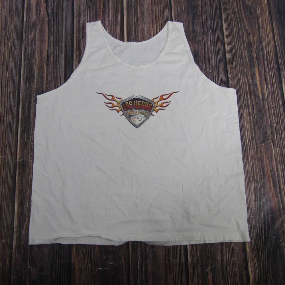 Vintage Las Vegas BikeFest Shirt Mens XL White 2002 Tank Top‎ Biker USA Rally
